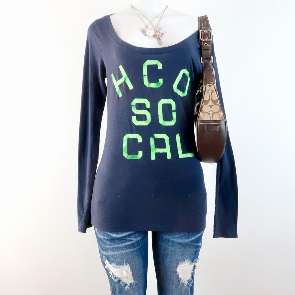 y2k hollister hco socal green graphic long sleeve top